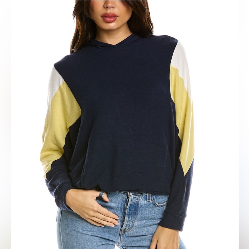 🧋Michael Stars Shea retro hoodie sweatshirt dolman sleeve blue yellow white XS